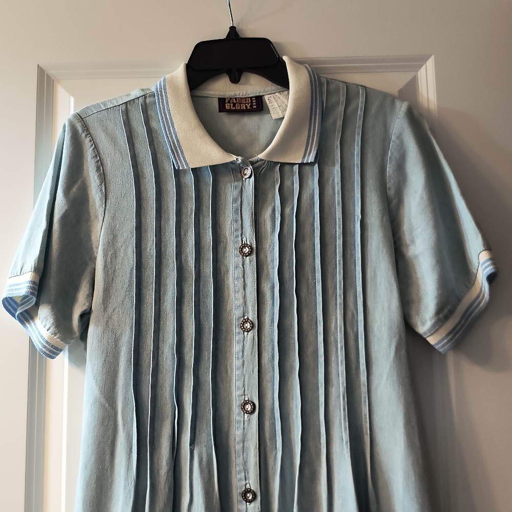 Vintage Faded Glory Denim Dress Maxi Juniors 9 Y2K Cottagecore Pleated Polo - Picture 3 of 8